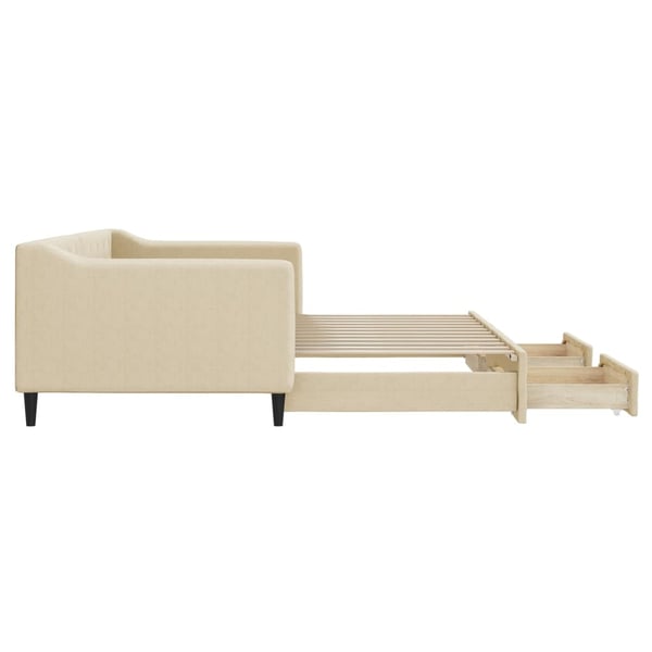 vidaXL daybed med udtræk og skuffer 90x200 cm stof cremefarvet