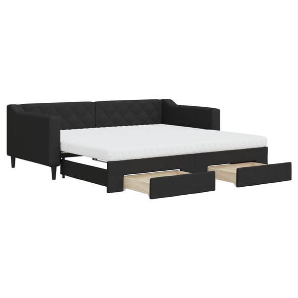 vidaXL daybed med udtræk og skuffer 90x190 cm stof sort
