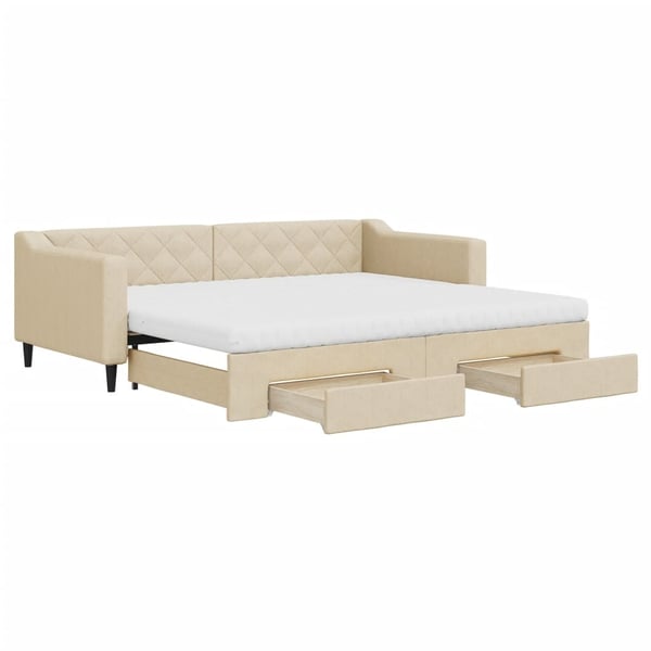 vidaXL daybed med udtræk og skuffer 90x200 cm stof cremefarvet