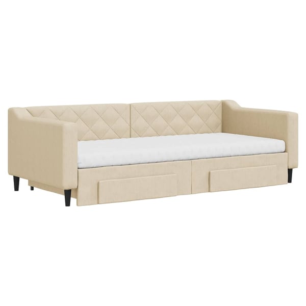vidaXL daybed med udtræk og skuffer 90x200 cm stof cremefarvet