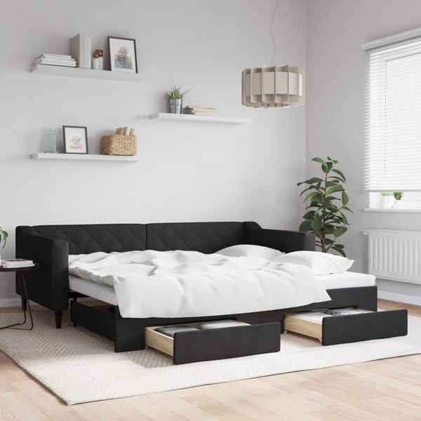 vidaXL daybed med udtræk og skuffer 80x200 cm stof sort