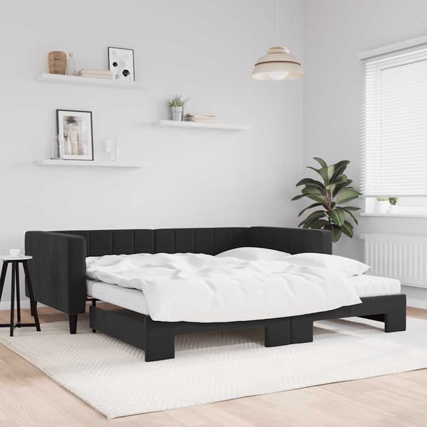 vidaXL daybed med udtræk og madras 100x200 cm velour sort
