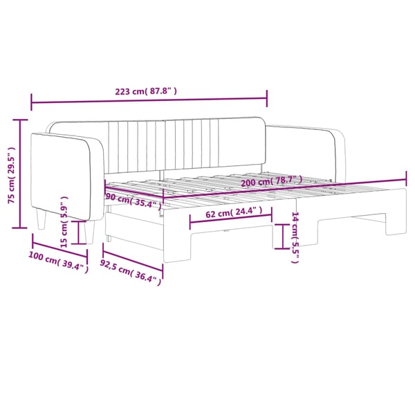 vidaXL daybed med udtræk 90x200 cm velour lysegrå