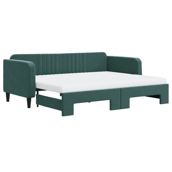 vidaXL daybed med udtræk og madras 90x200 cm velour mørkegrøn