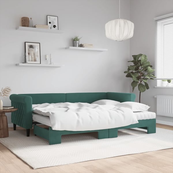vidaXL daybed med udtræk og madras 80x200 cm velour mørkegrøn