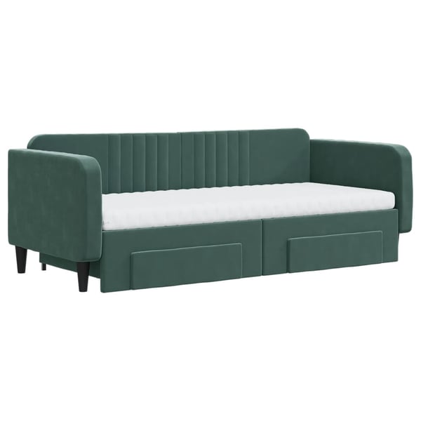 vidaXL daybed med udtræk og skuffer 90x200 cm velour mørkegrøn