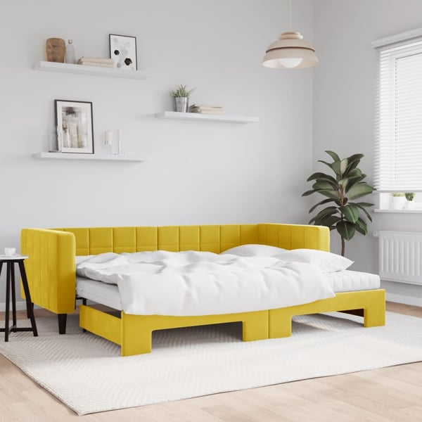 vidaXL daybed med udtræk og madras 80x200 cm velour gul