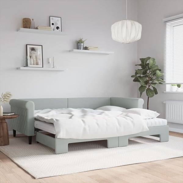 vidaXL daybed med udtræk og madras 90x200 cm velour lysegrå