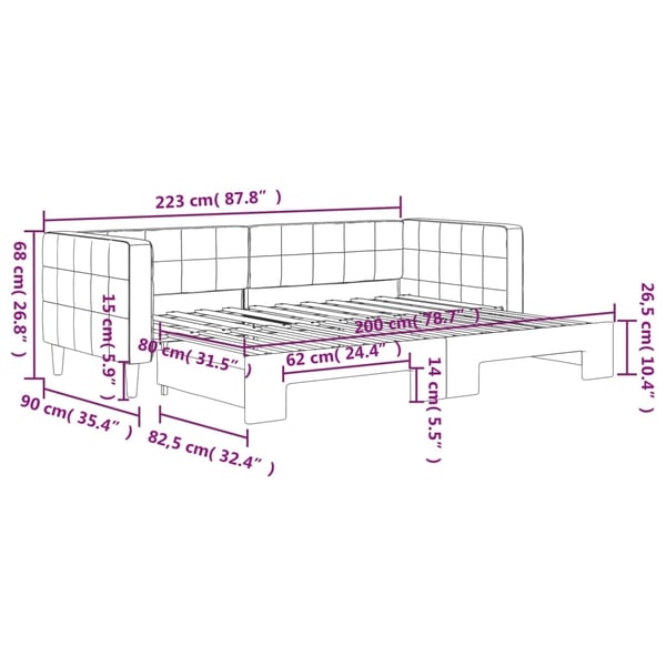 vidaXL daybed med udtræk 80x200 cm velour gul