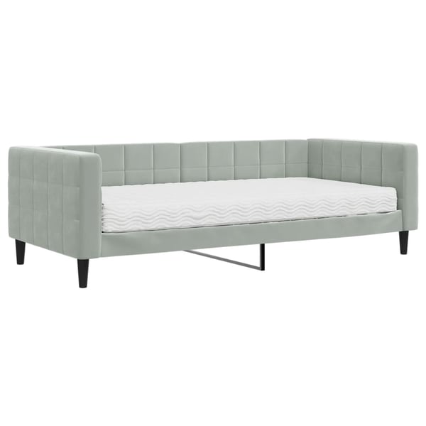 vidaXL Dagbädd med madrass ljusgrå 90x200 cm sammet