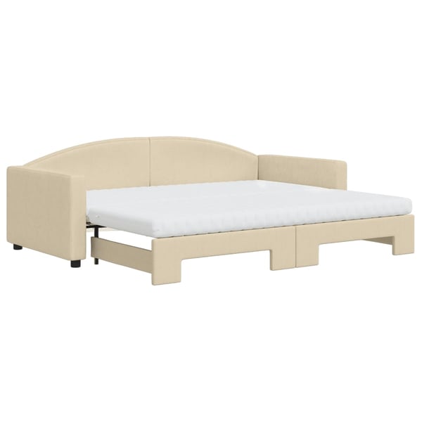 vidaXL Dagbädd utdragbar med madrasser gräddvit 90x200 cm tyg