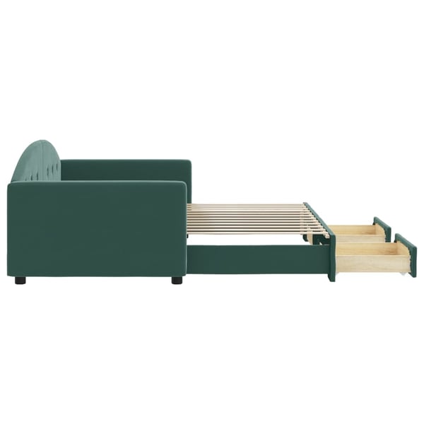 vidaXL daybed med udtræk og skuffer 90x200 cm velour mørkegrøn