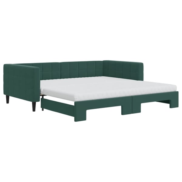 vidaXL daybed med udtræk og madras 100x200 cm velour mørkegrøn
