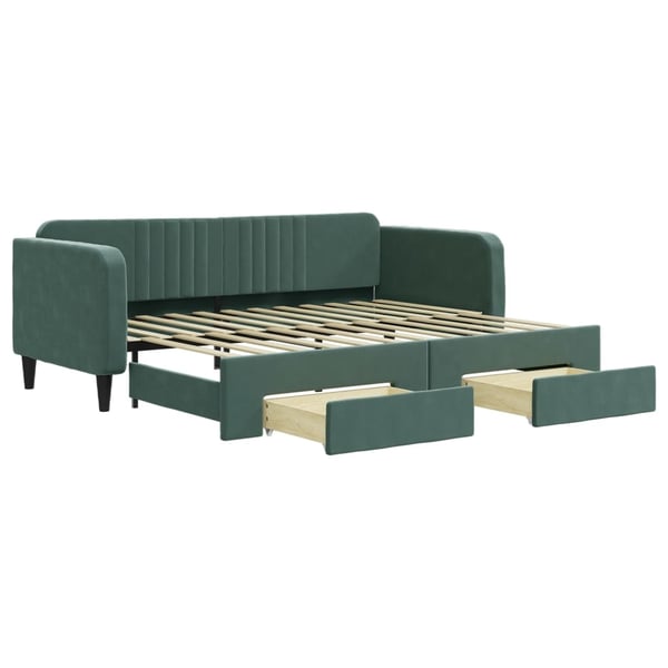 vidaXL daybed med udtræk og skuffer 90x200 cm velour mørkegrøn