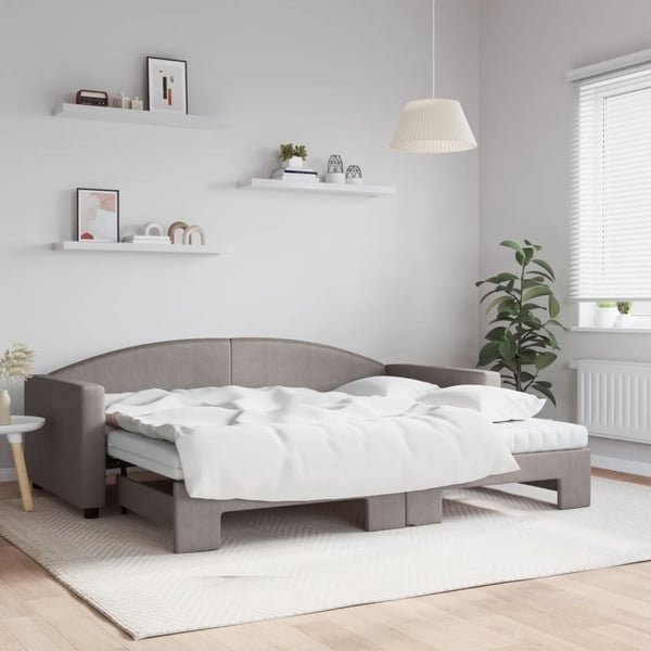 vidaXL daybed med udtræk og madras 90x200 cm stof gråbrun