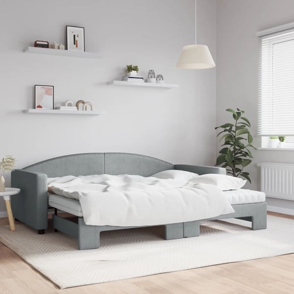 vidaXL daybed med udtræk og madras 90x200 cm stof lysegrå