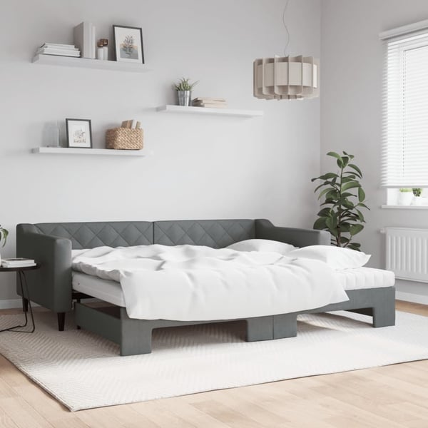 vidaXL daybed med udtræk og madras 90x200 cm stof mørkegrå
