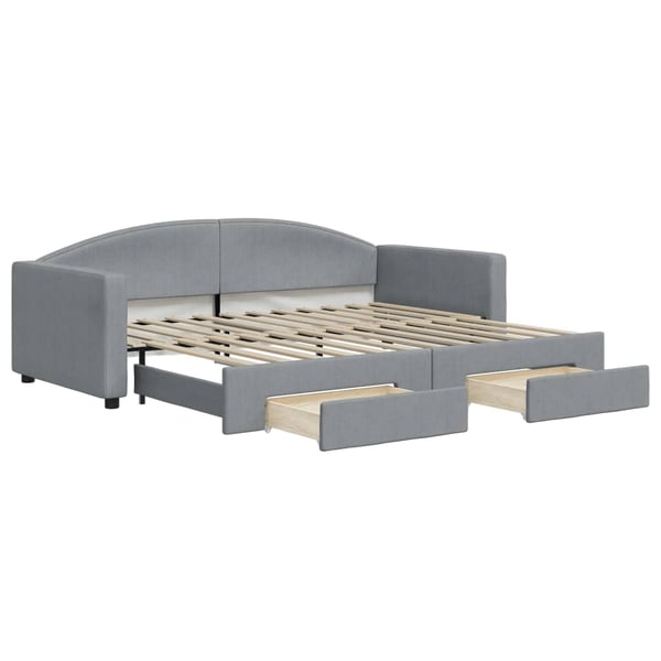 vidaXL Dagbädd utdragbar med lådor ljusgrå 90x200 cm tyg