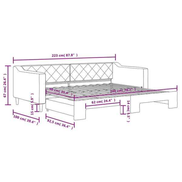 vidaXL daybed med udtræk 90x200 cm stof mørkegrå
