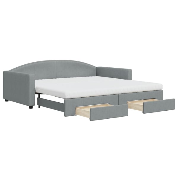 vidaXL daybed med udtræk og skuffer 100x200 cm stof lysegrå
