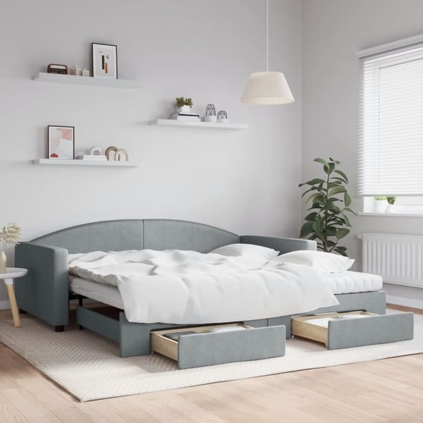 vidaXL daybed med udtræk og skuffer 100x200 cm stof lysegrå