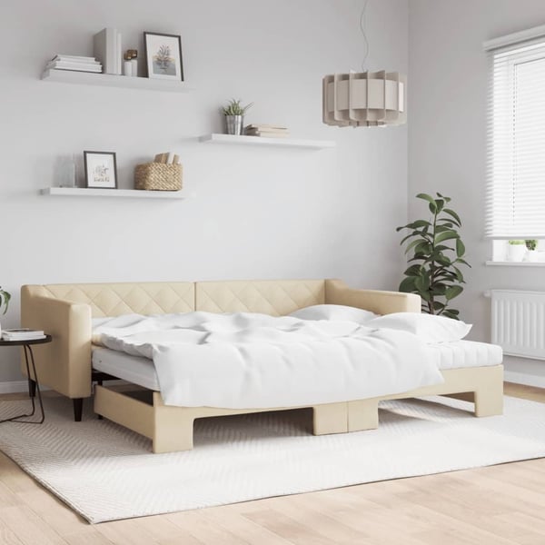 vidaXL daybed med udtræk og madras 90x200 cm stof cremefarvet