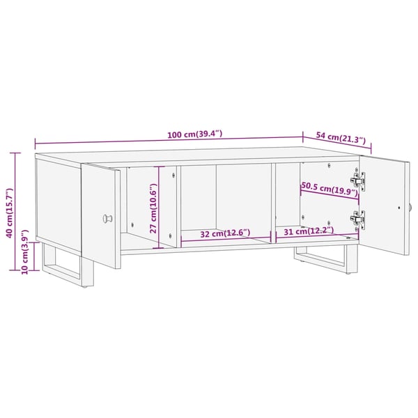 vidaXL sofabord 100x54x40 cm massivt mangotræ brun og sort