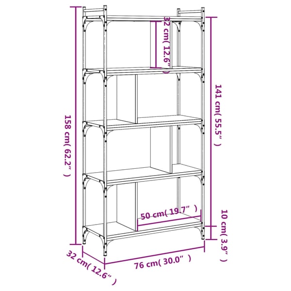 vidaXL bogreol med 5 hylder 76x32x158 cm konstrueret træ sort