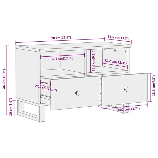 vidaXL TV-benk brun og svart 70x33,5x46 cm heltre mango
