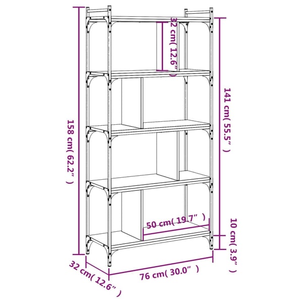 vidaXL bogreol 76x32x158 cm 5 hylder konstrueret træ grå sonoma-eg