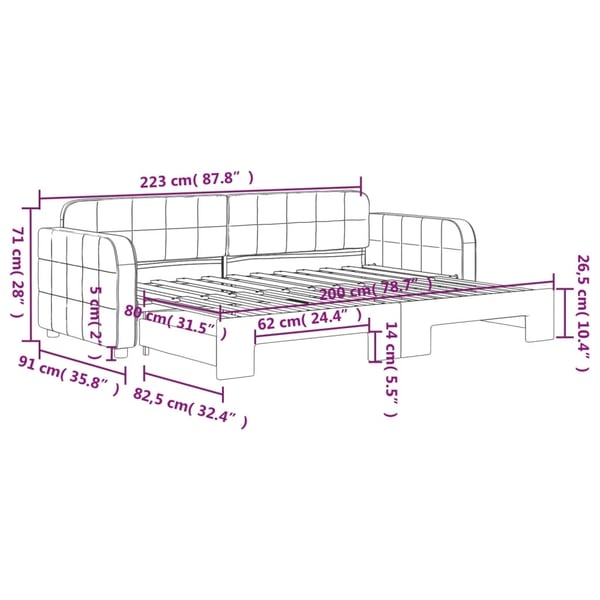 vidaXL daybed med udtræk 80x200 cm velour gul