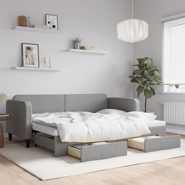 vidaXL daybed med udtræk og skuffer 80x200 cm stof lysegrå