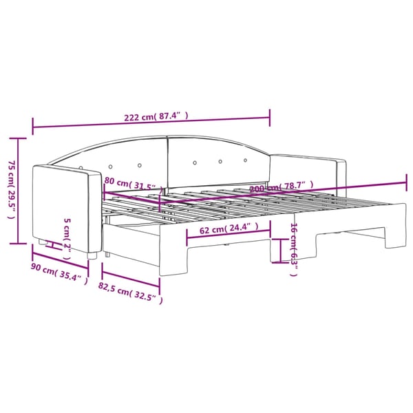 vidaXL daybed med udtræk 80x200 cm velour sort