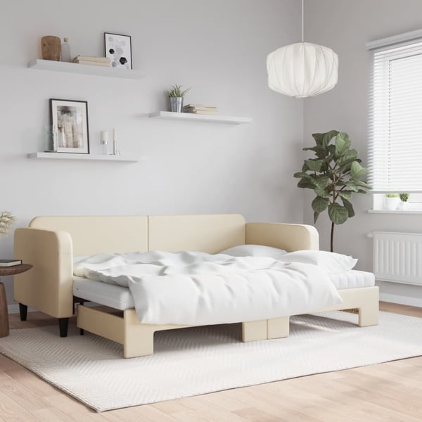 vidaXL daybed med udtræk og madras 80x200 cm stof cremefarvet