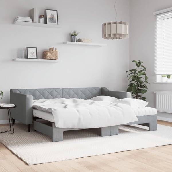 vidaXL daybed med udtræk og madras 90x190 cm stof lysegrå