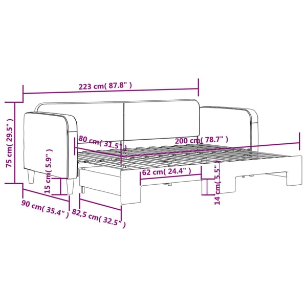 vidaXL Dagbädd utdragbar gräddvit 80x200 cm tyg