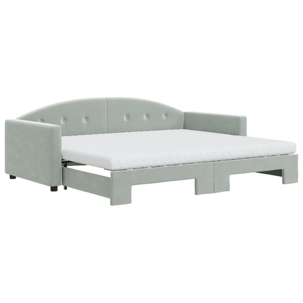 vidaXL daybed med udtræk og madras 90x200 cm velour lysegrå