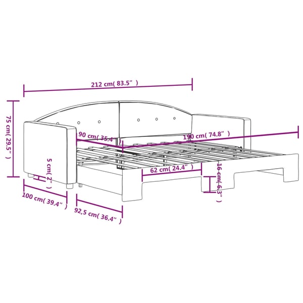 vidaXL daybed med udtræk 90x190 cm velour sort