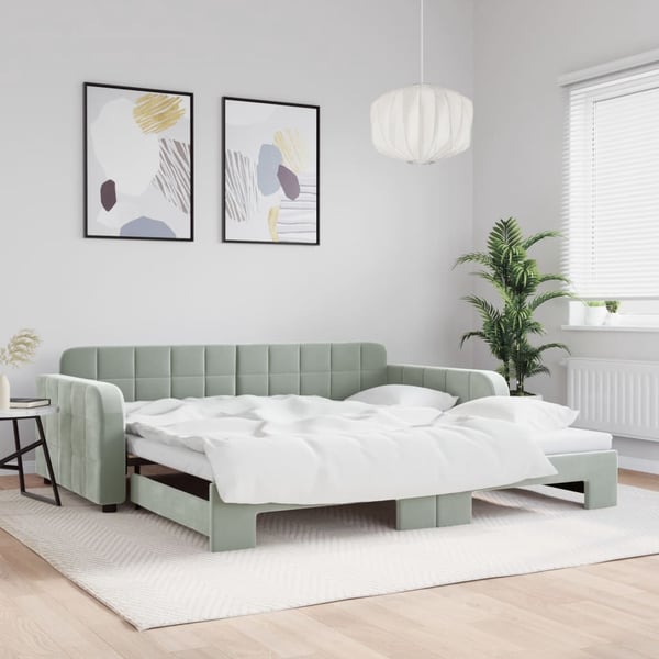 vidaXL Dagbädd utdragbar ljusgrå 100x200 cm sammet