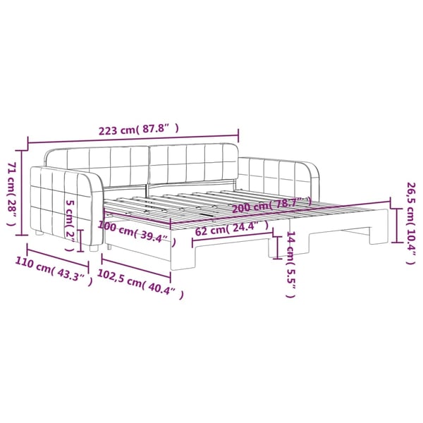 vidaXL daybed med udtræk 100x200 cm velour lysegrå