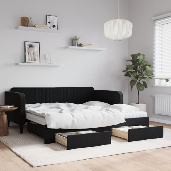 vidaXL daybed med udtræk og skuffer 90x190 cm velour sort