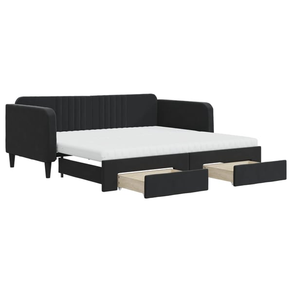 vidaXL daybed med udtræk og skuffer 90x190 cm velour sort