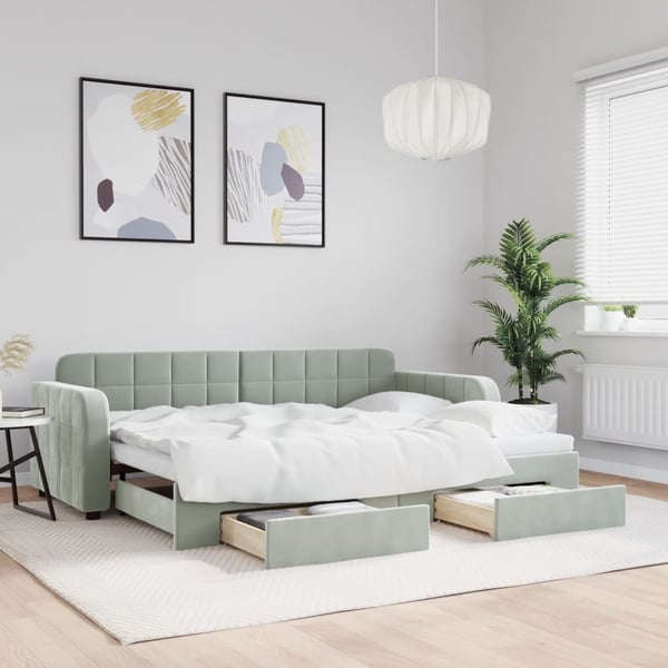 vidaXL daybed med udtræk og skuffer 80x200 cm velour lysegrå