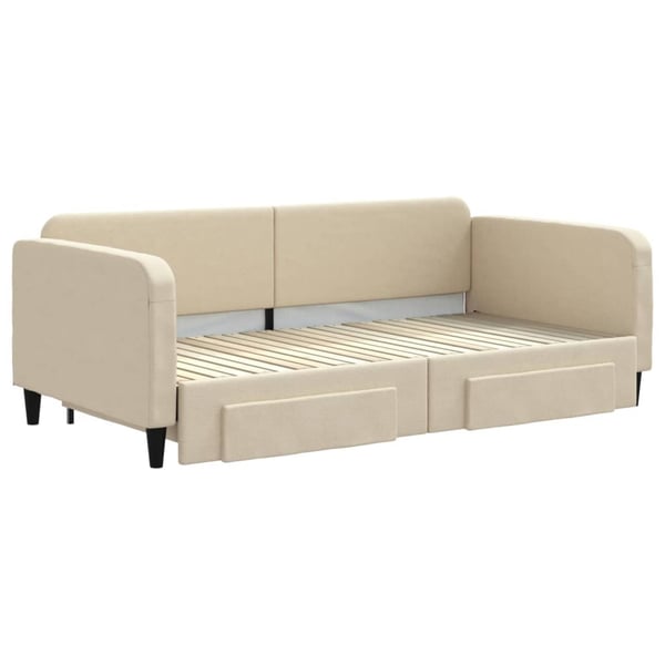 vidaXL daybed med udtræk og skuffer 100x200 cm stof cremefarvet