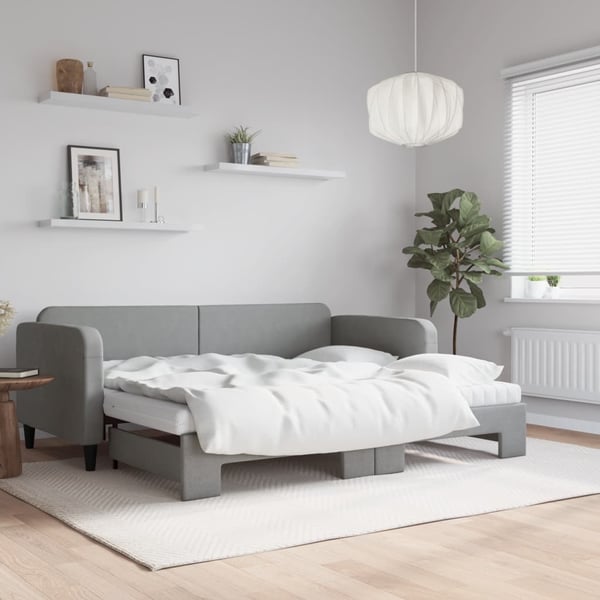 vidaXL daybed med udtræk og madras 90x200 cm stof lysegrå
