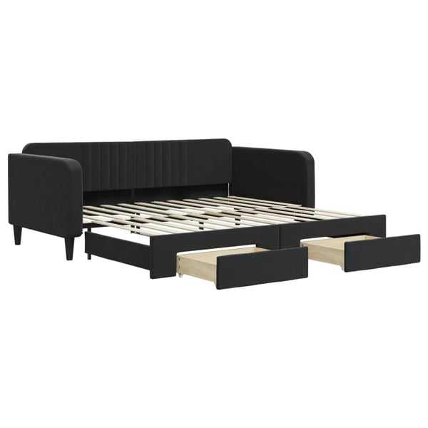 vidaXL daybed med udtræk og skuffer 100x200 cm velour sort