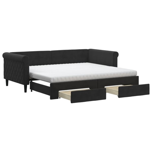 vidaXL daybed med udtræk og skuffer 90x190 cm velour sort