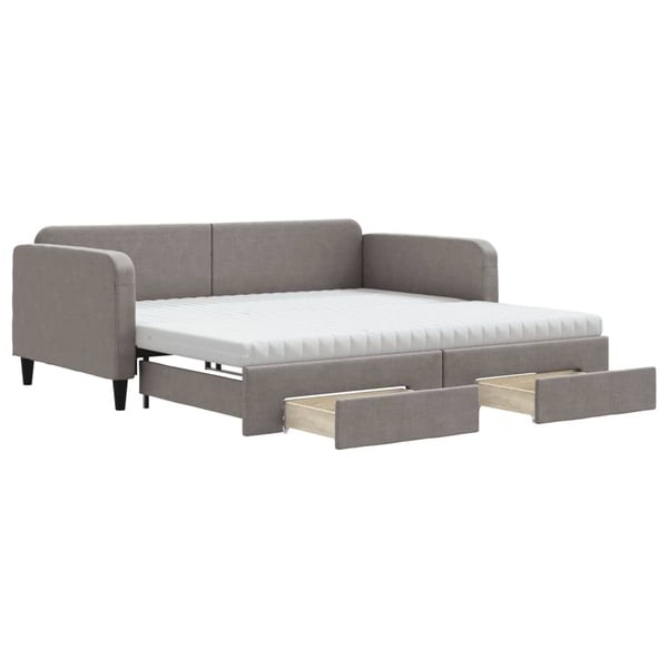 vidaXL daybed med udtræk og skuffer 100x200 cm stof gråbrun