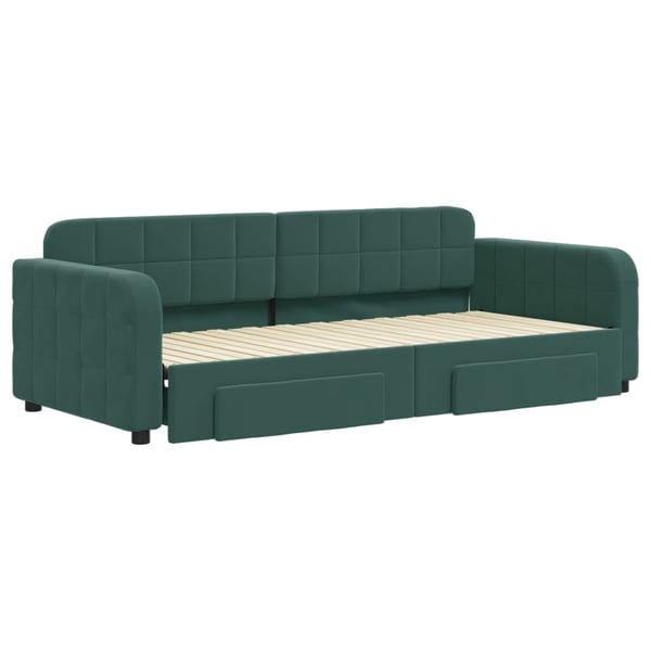 vidaXL daybed med udtræk og skuffer 90x200 cm velour mørkegrøn