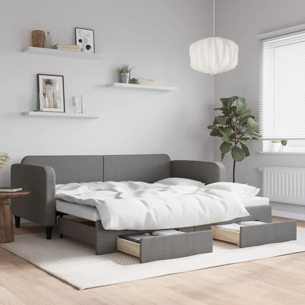 vidaXL daybed med udtræk og skuffer 90x190 cm stof mørkegrå